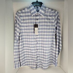Tasso Elba Mens Button Up Shirt Blue Check Small Textured New